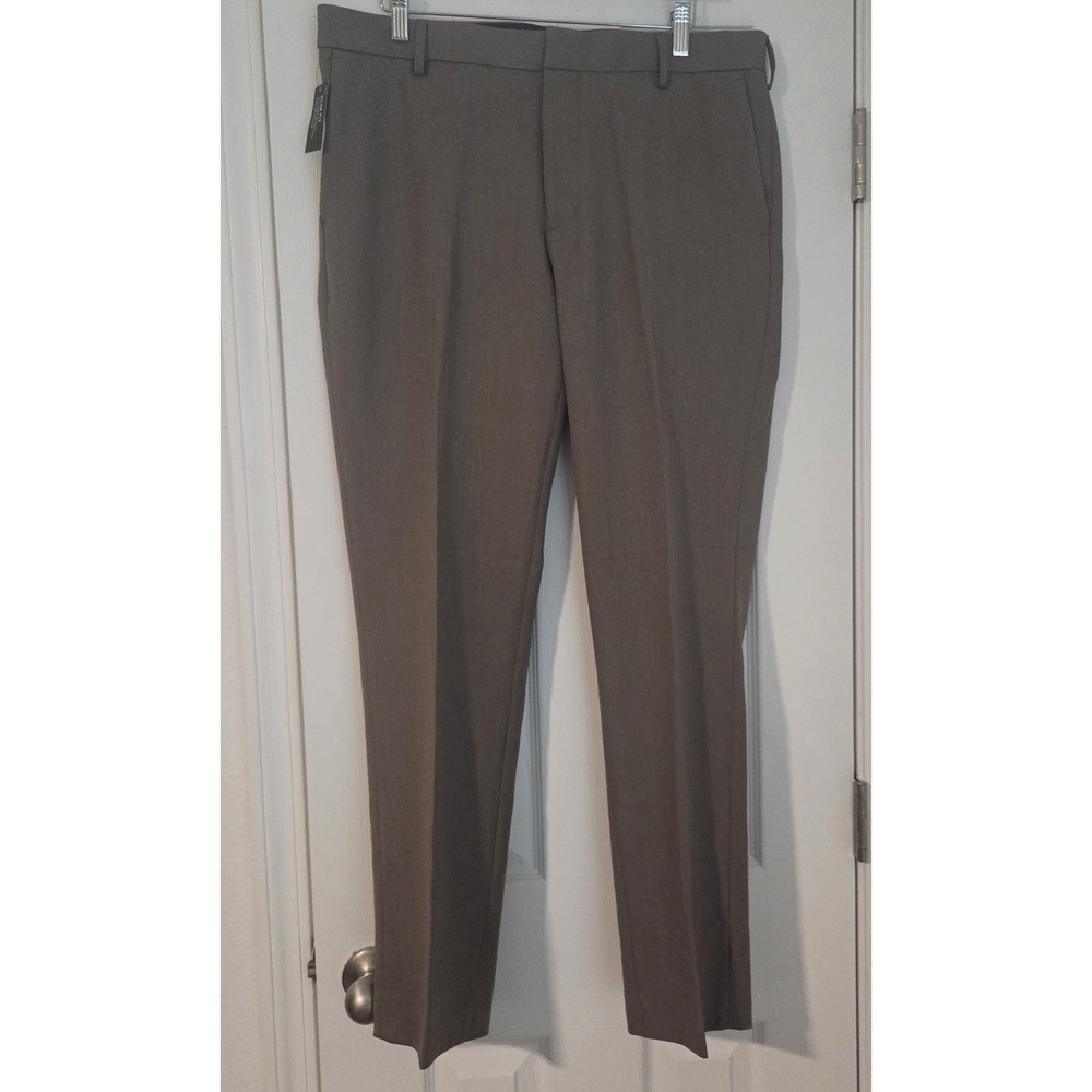 Van Heusen Traveler Mens Brown Dress Pants Slim Fit Flat Front Stretch 34W NWT